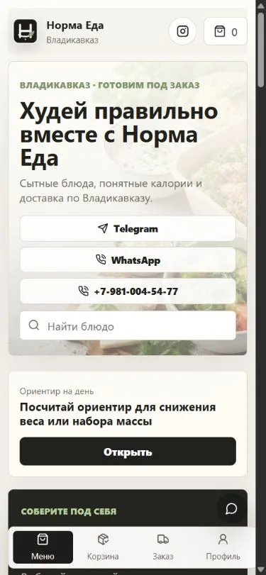Главная мобильная витрина Норма Еда